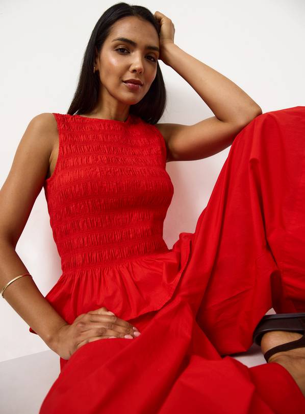 Bright Red Poplin Shirred Sleeveless Co-ord Top 6